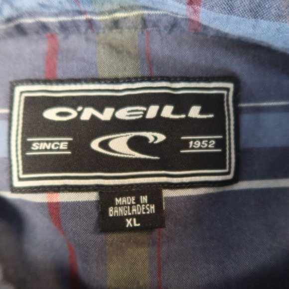 O'NEILL Shirt Men's Casual Button Up Short Sleeve Plaid Collared Blue XL - Picture 10 of 12